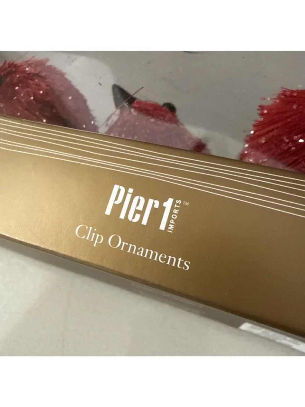 NEW IN BOX Pier 1 Christmas Ornaments Clip On Glittery Birds Cardinals Set Of 5